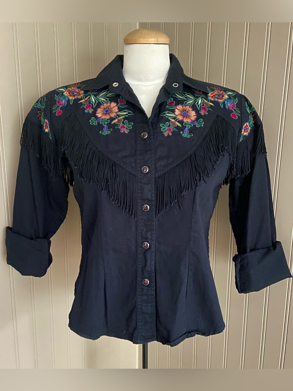 Vintage Adobe Rose 100% Cotton Women’s Fringe Western Embroidered Shirt Size S